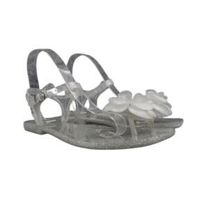 Jeffrey Campbell Shoes Womens 8 Sandals Jelly Flower Thong Ankle Strap Glitter